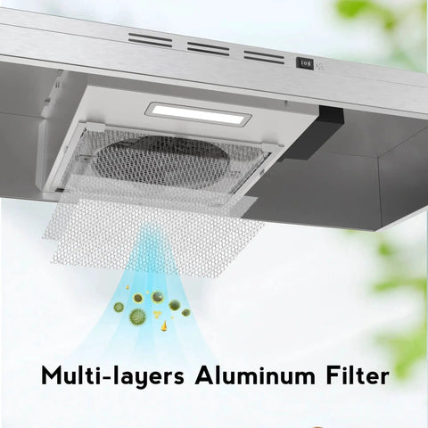 30 Inch Under Cabinet Range Hood Stainless Convertible Ducted Ductless 300 CFM with multi-layer aluminum filter