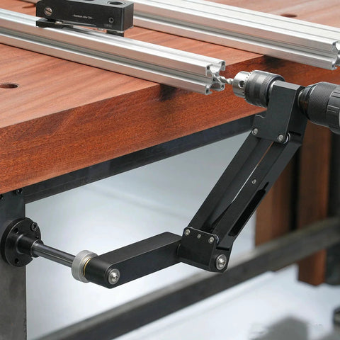 Tapping Cantilever Bracket with CNC Aluminum Alloy Robotic Arm 130mm Stroke mounted on a workbench for pipe tapping and threading.