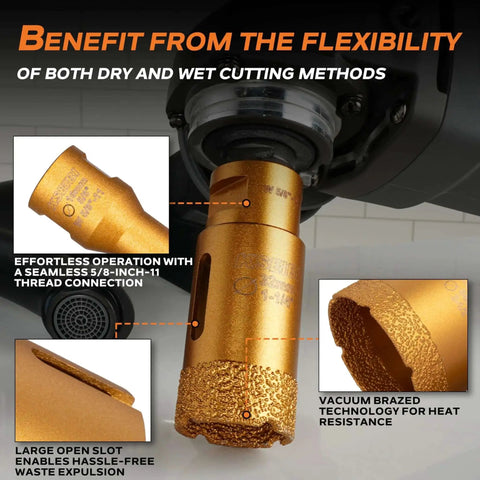 Diamond Hole Saw Bit Heavy Duty Pro Grade One And Three Eighths Inch For Porcelain Ceramic Granite Vacuum Brazed Core
