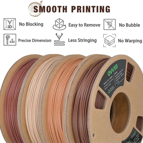 Wood PLA Filament Bundle 1.75mm 200g Each Four Pack With Real Wood Fiber Over 30 Percent In Walnut Oak Cherry Teak For 3D Printing