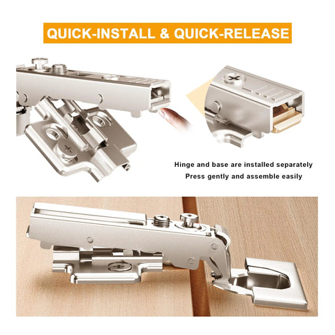 Frameless Full Overlay Soft Close Cabinet Hinges 2 Pack With Speed Adjustable Close 3 To 8 Seconds, 4D Adjustment, close-up view