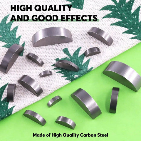 Woodruff Key Assortment Pack 150 Pcs In 15 Metric Sizes Carbon Steel Half Moon Keys displayed on fabric and green surface