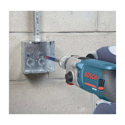 1-3/16 In SDS-Plus Speedcore Thin-Wall Core Bit With Integrated Pilot Bit And Mandrel drilling into electrical box