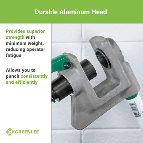 One Stroke Manual Metal Stud Punch Tool 1-11/32 Inch with aluminum head, close-up view showing durable construction and contoured handle.