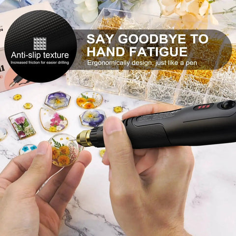 Cordless Resin Drill Kit For Resin Jewelry And Keychains 3 Speed Pro Grade Rechargeable Mini Drill With Deburring Tool 10Pcs Set in use for crafts