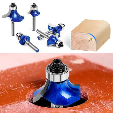 Roundover Router Bit Set With 1/4 Inch Shank Pro Grade Carbide Tip 2 Flutes Radii 1/8 Inch 3/16 Inch 1/4 Inch 5/16 Inch 3/8 Inch 1/2 Inch Bearing Guide For CNC Woodworking And Edge Forming