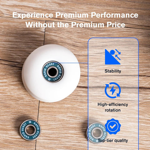 Rapid Heart 608 2RS ceramic bearings for skateboards; teal blue rings, two pieces visible