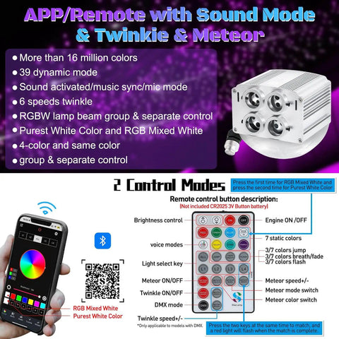 Car Starlight Headliner Kit With Dope 4 Color Fiber Optic Ceiling Lights 32W Engine 1200 Strands Remote Control Features