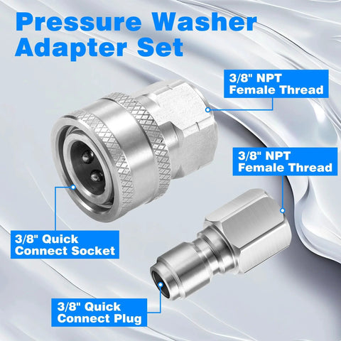 Three Eighths Inch NPT Pressure Washer Adapter Set With 12 Piece Stainless Steel Internal Thread Quick Connectors For 5000 PSI TasuoX Heavy Duty Quick Connect Hose Fittings Kit Featuring Three Eighths NPT Female And Male Connections