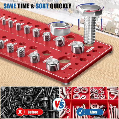 Nut and Bolt Thread Checker With Magnetic Base and Anti Slip Feet All In One Bolt Size and Thread Gauge Set in use