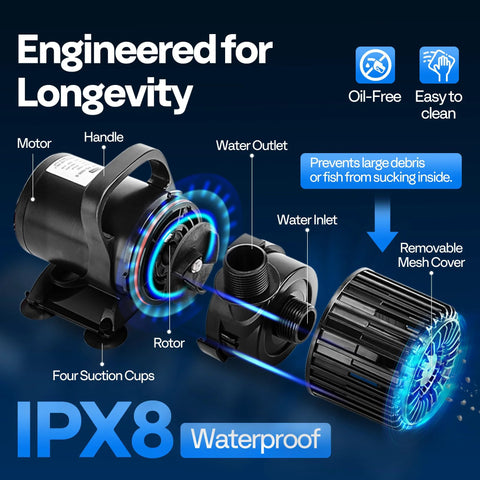 VIVOHOME submersible water pump, 620W, 9000GPH, for koi ponds and aquariums, IPX8 waterproof