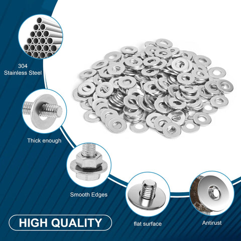 Flat washers set, 100 pcs, Kirphealy, 1/4 in, 304 stainless steel anti-rust washers for bolts