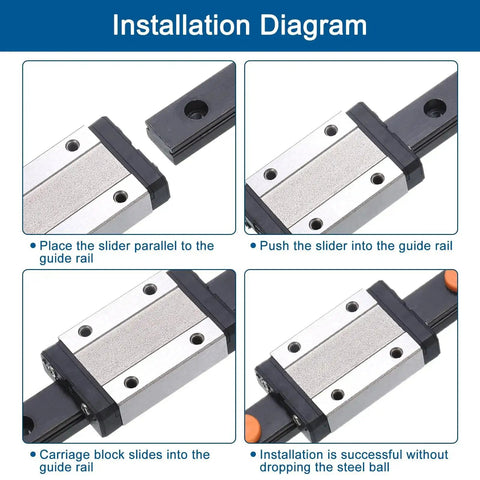 Installation diagram of 100Mm Linear Guide Rail Set with MGN12H Carriage Block for DIY 3D Printers and CNC Machines Bearing Steel