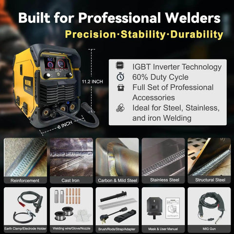 4-In-1 AI Welder For Home And Auto Repair, Dual Voltage 110V And 220V, MIG Flux Core Lift TIG And Stick Welder with IGBT Inverter