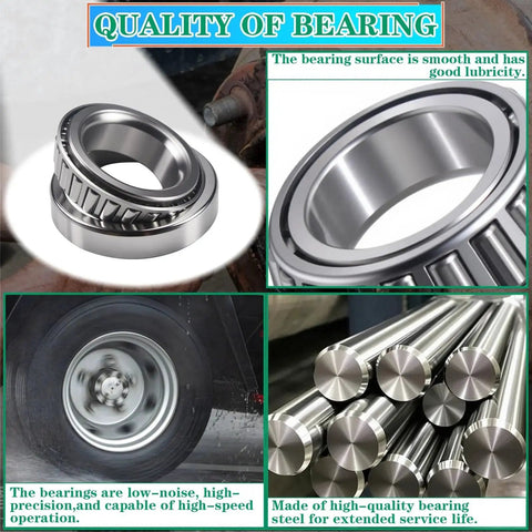 Heavy Duty Boat Trailer Bearing Kit Set For 3500 Lb Axles One And Three Eighths To One And One Sixteenth Inch EZ Lube Spindle Includes OZISENS Bearing Kit Races Seals Dust Caps Cotter Pins Axle Nuts Washers, features close-up of bearing components and materials visible.