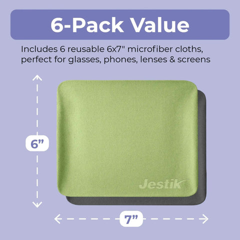Image of Six Pack Microfiber Cloths For Glasses Lenses And Screens Lint Free Washable, showing green cloth measuring 6x7 inches.