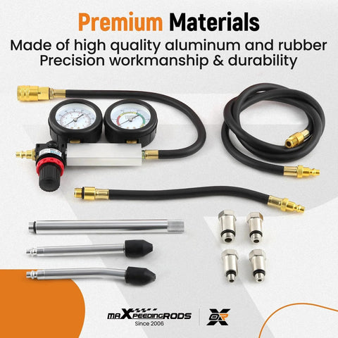 Dual Gauge Cylinder Leak Down Tester Kit For Gasoline Engines With Extension Rod And Simultaneous Pressure And Leak Rate Readouts