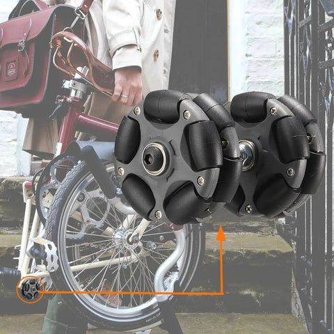 Omni Rack Easy Wheels 58mm for Brompton folding bike, gray omni directional rollers with bearings, urban commuting upgrade