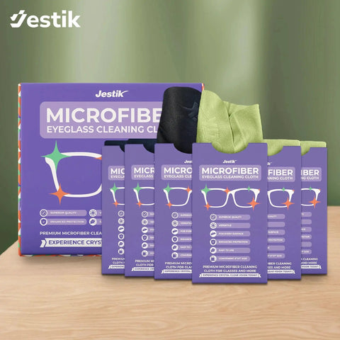 Six Pack Microfiber Cloths For Glasses Lenses And Screens Lint Free Washable packaging