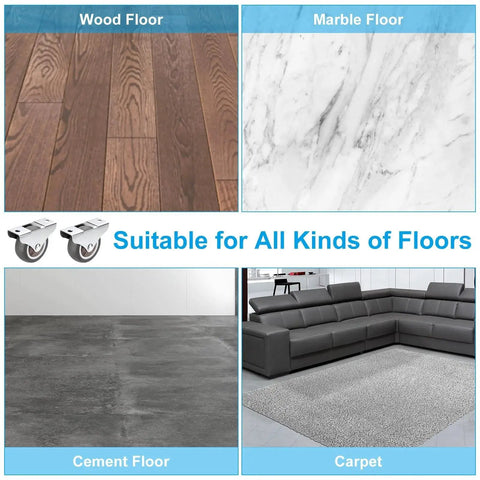 Image showing 2 Inch Rigid Fixed Caster Wheels for various floor types including wood, marble, cement, and carpet.