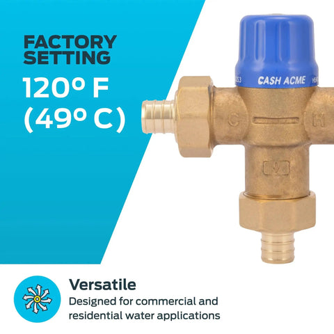 Thermostatic Mixing Valve Three Quarters Inch HG110 Crimp With Barb Connections And Integral Checks Brass Plumbing Fitting 24507 Cash Acme