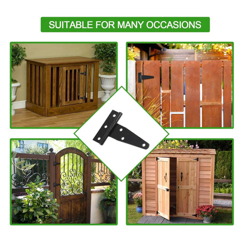 Eight 4-Inch T-Strap Door Hinges With Mounting Screws, Heavy Duty Iron Hinges For Barn Doors Gates Sheds Or Tee Hinge Applications