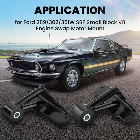 Pair Weld In Engine Swap Motor Mounts Kit For Ford SBF Small Block V8 289 302 351W Black Front Position Heavy Duty displayed