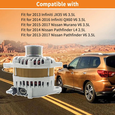 12V 150A Alternator Replacement For Infiniti JX35 QX60 Murano Pathfinder Drop In Ready Plug In Design Compatible With 2013-2017 Models