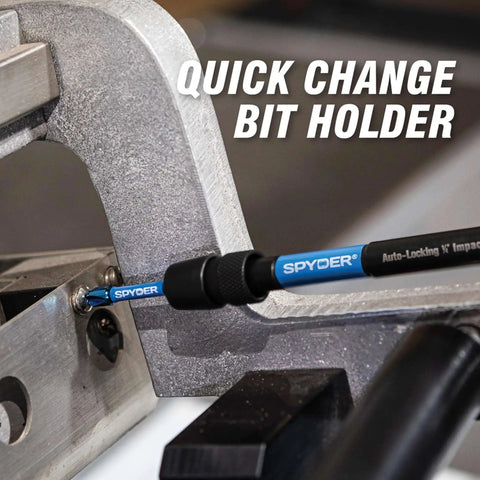 12 Inch Dual Hex Eight And Hex Ten Locking Hole Saw Extension Chuck for power drills in use, showcasing torque pins and quick change mount