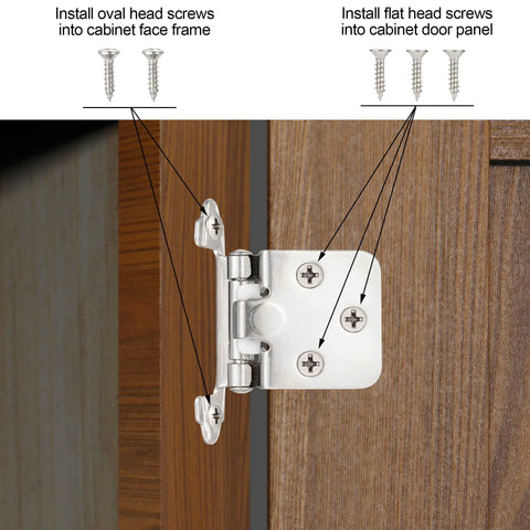 Brushed Satin Nickel Self Closing Cabinet Hinges For Flush Mount Face Frame Kitchen Cabinets Half Inch Overlay Pack Of 4 Screws Included Easy To Install Replaces Old Hinge Pattern Vallecloud