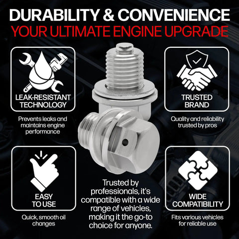Magnetic Engine Oil Drain Plug M14x1.5 With High Temperature Neodymium Magnet Stainless Steel Construction Made In USA Fits Acura Audi Chevrolet Chrysler Dodge Ford Honda Hyundai Jeep Kia And More Easy Install With Aluminum Crush Washer Included