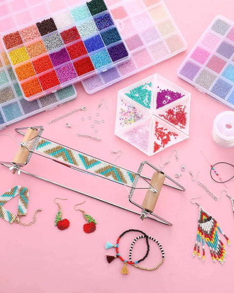 Bead Loom Kit For Adults With 48000 Glass Seed Beads In 96 Colors 2 Mm Plus Metal Loom Threads Needles Trays Jewelry Making