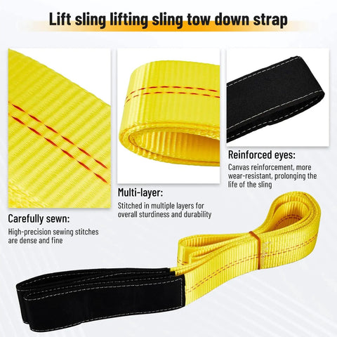 Two-pack yellow 2-inch by 8-foot web lifting slings with reinforced eyes and black wear pad