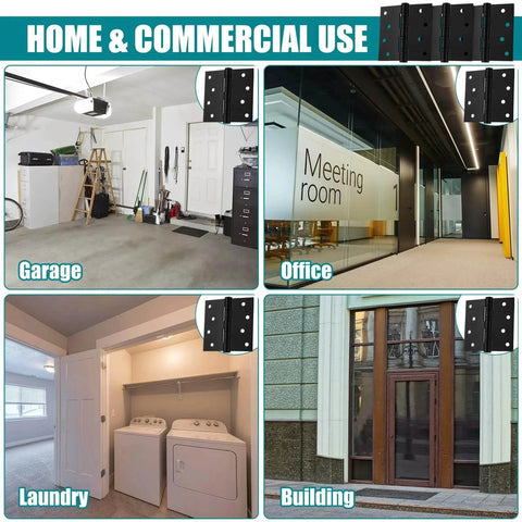 Home and commercial use of 6 Pack 4x4 Inch Ball Bearing Door Hinges Stainless Steel Heavy Duty Exterior Hinges with Square Corners Black.