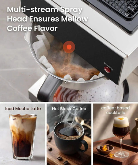 12 Cup Commercial Pour Over Coffee Maker With Industrial Stainless Steel Design, Dual Warmers, No Glass Carafe Included
