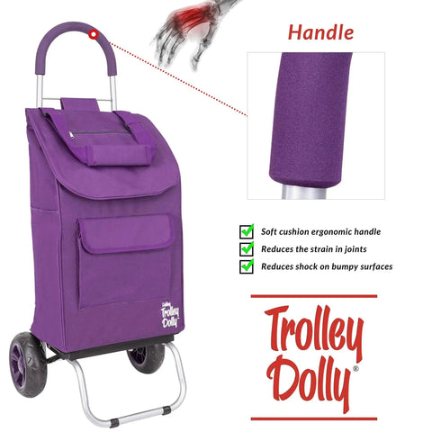 Purple Foldable Shopping Cart With Wheels And Removable Bag For Groceries And Beach Trips Durable Trolley Dolly ergonomic handle