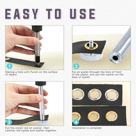 Installation steps for Grommet Eyelets Kit 240 Sets 6 mm Inner Diameter One Quarter Inch 4 Colors Silver Gold Gunmetal Bronze