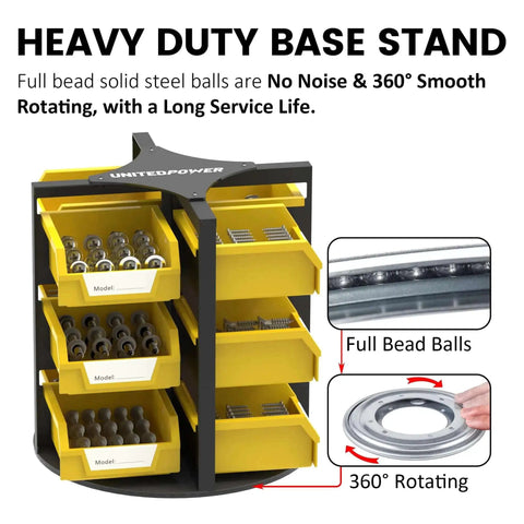 Rotating 12 Bin Tool Organizer For Nuts Bolts And Small Parts, Easy Access Lid Free Storage Rack For Garage, Workshop, Shed Or Home