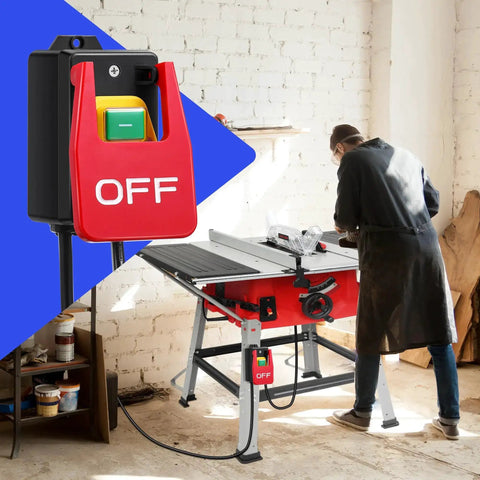 Single Phase On Off Switch With Large Stop Sign Paddle, 120V Router Table Switch For Fast Power Off on a table saw in use