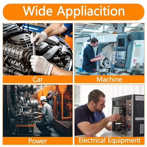 Wide application scenarios including car, machine, power, and electrical equipment shown for Heavy Duty 116Pcs Metric Bolt Set M6 M8 M10.