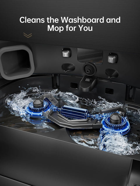 DREAME X40 Ultra robotic vacuum with liftable mop and blue rotating cleaning rollers in a water wash system.