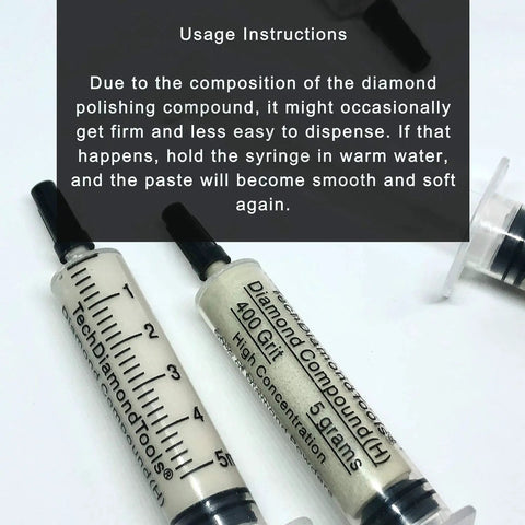 USA made diamond polishing paste with 3000 grit high concentration diamond powder delivers fast smooth polishing shown in syringe form