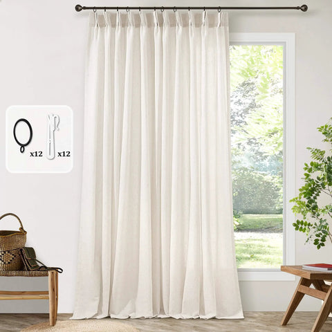 Pinch Pleated Extra Wide Linen Curtains For Patio Sliding Glass Door 84 Inches Long Cream Ivory 72 Inch Wide Drapes With Hooks And Rings