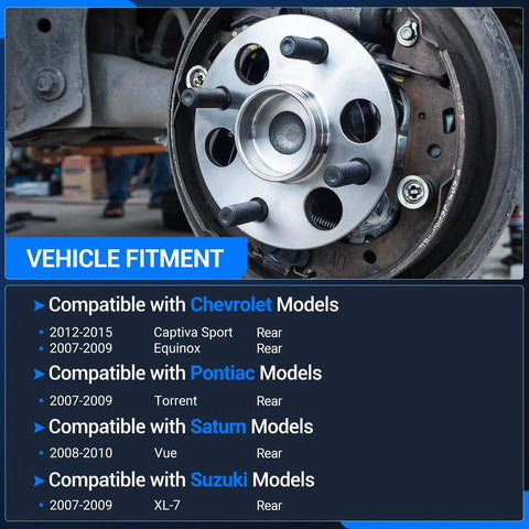 Rear Wheel Bearing And Hub Assembly With ABS, 5 Lug, Fits Chevy Equinox 2007-2009, Pontiac Torrent 2007-2009, installed on vehicle