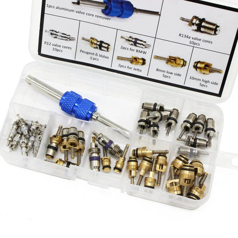 Amazon 40-piece car air conditioner valve core kit with blue double-head dismantling tool and assorted valve cores