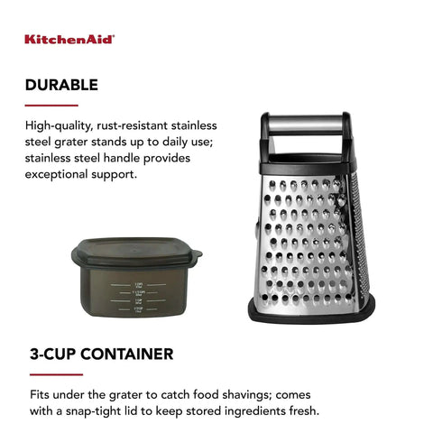 Gourmet 4 Sided Stainless Steel Box Grater With Fine Medium Coarse Grating And Slicing Options Detachable 3 Cup Storage Container