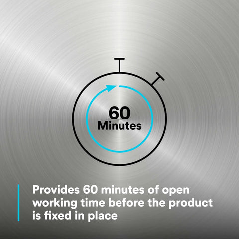 Timer illustrating 60-minute work life for DP460NS Epoxy Adhesive White 50 mL Cartridge For Metal Wood Ceramic Glass And Select Plastics.