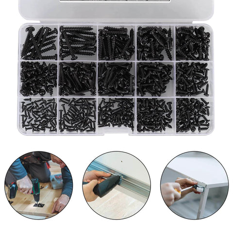 625 Piece Self Tapping Wood Screw Kit With 14 Sizes M2 M3 M4 Phillips Pan Head for Wood Plastic and Soft Metal Carbon Steel