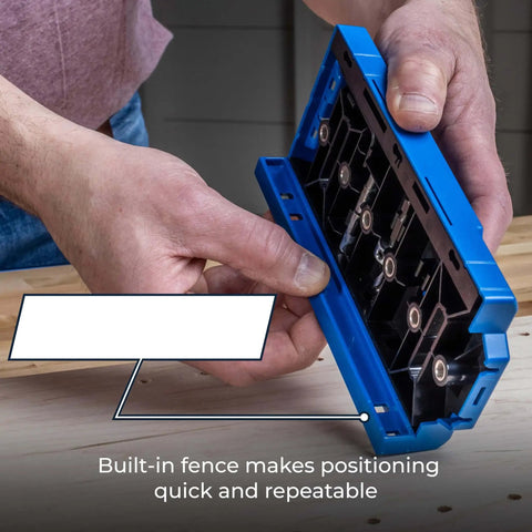 Pro Grade Shelf Hole Jig For Clean Wobble Free Shelves With Six Hardened Steel Drill Guides, Five Mm Hole Size, Increments Of One And A Quarter Inches, And A 32 Mm System, Durable Diy Woodworking Tool For Precise Shelving Installations being held by a person.