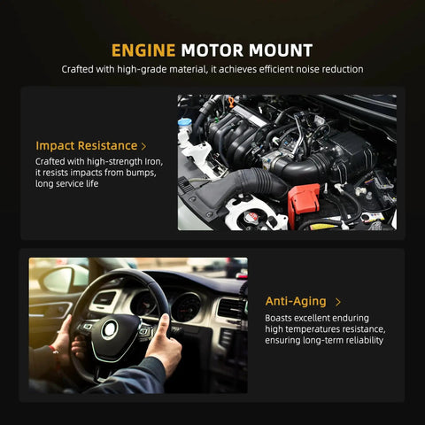 Image of car engine with heavy-duty engine motor mount focused on noise reduction, featuring impact resistance and anti-aging qualities.